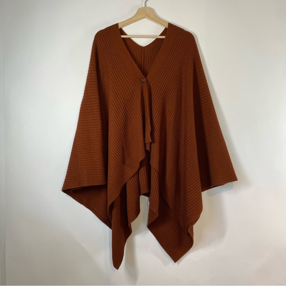 Uniqlo Brown Wool Blend 2Way Knit Stole Cape Poncho Cozy Cabincore Comfortable